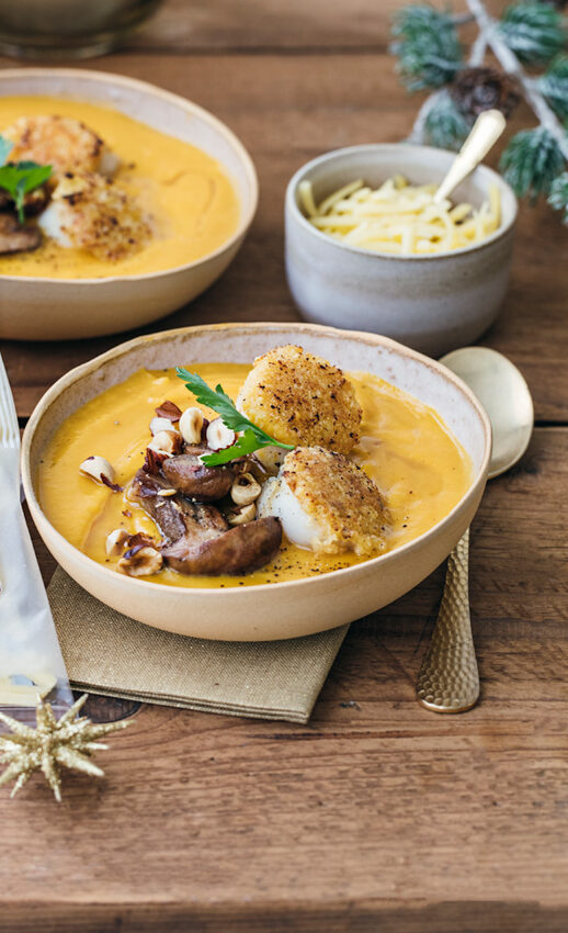 recette Velouté Butternut, noix de Saint-Jacques et Emmental Entremont