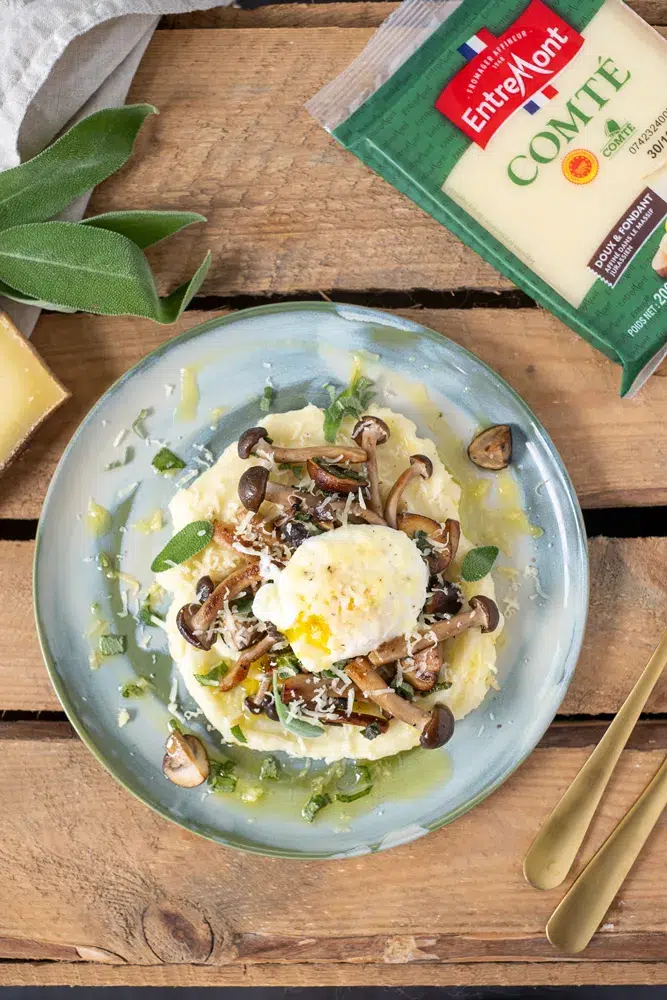 Purée de pommes de terre au Comté et champignons