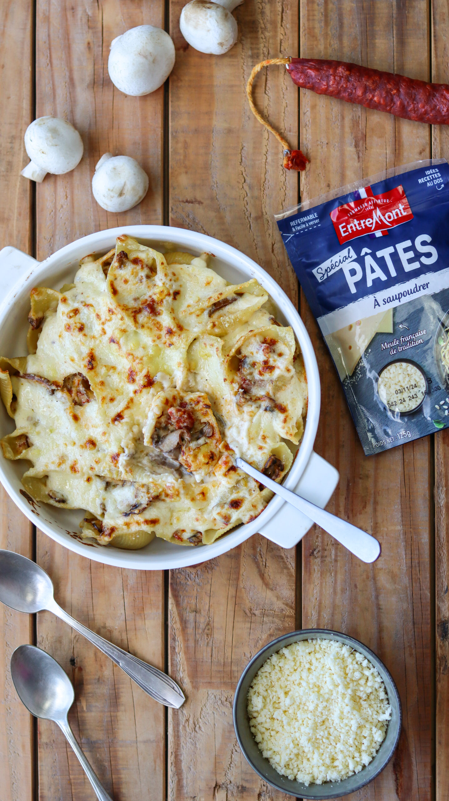 CONCHIGLIONI FARCIS CHAMPIGNONS & CHORIZO
