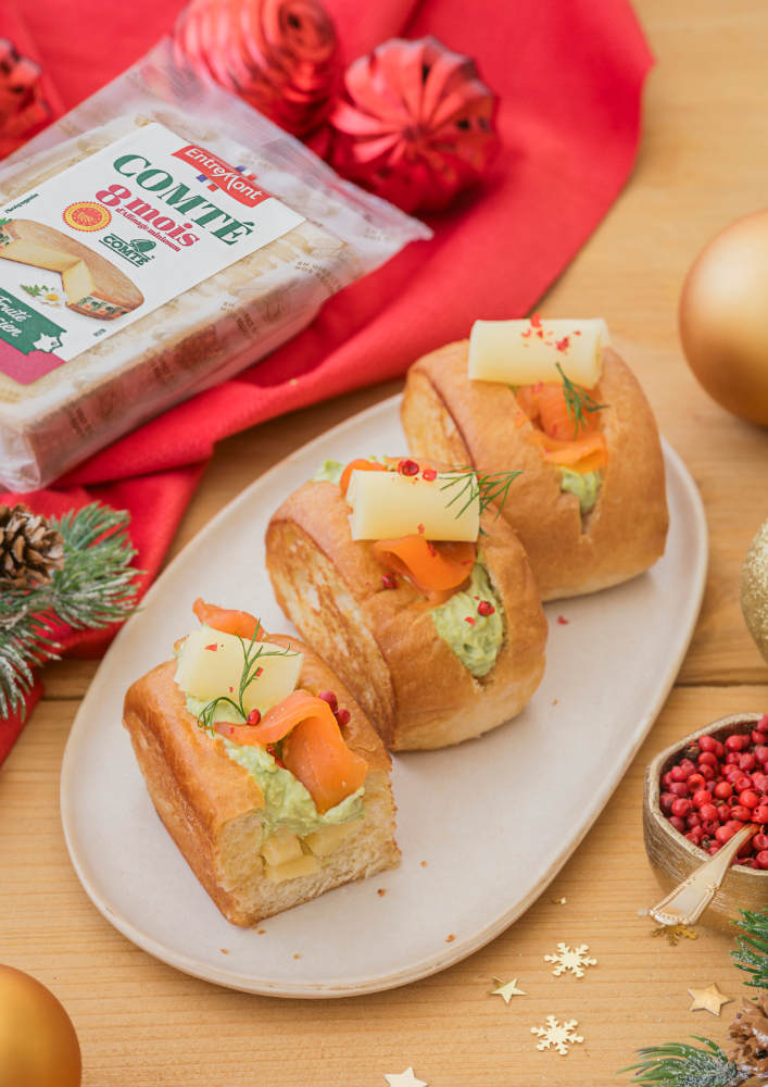 Mini rolls saumon au Comté 8mois Entremont et crème d'avocat