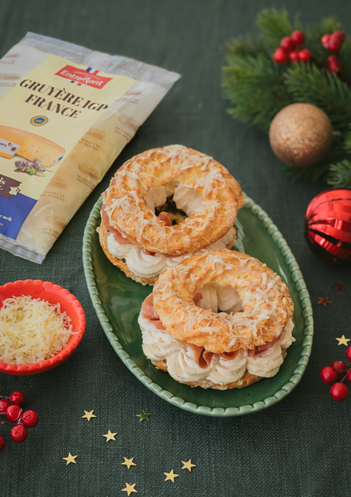 Paris-Brest au Gruyère râpé IGP France Entremont, champignons & jambon cru